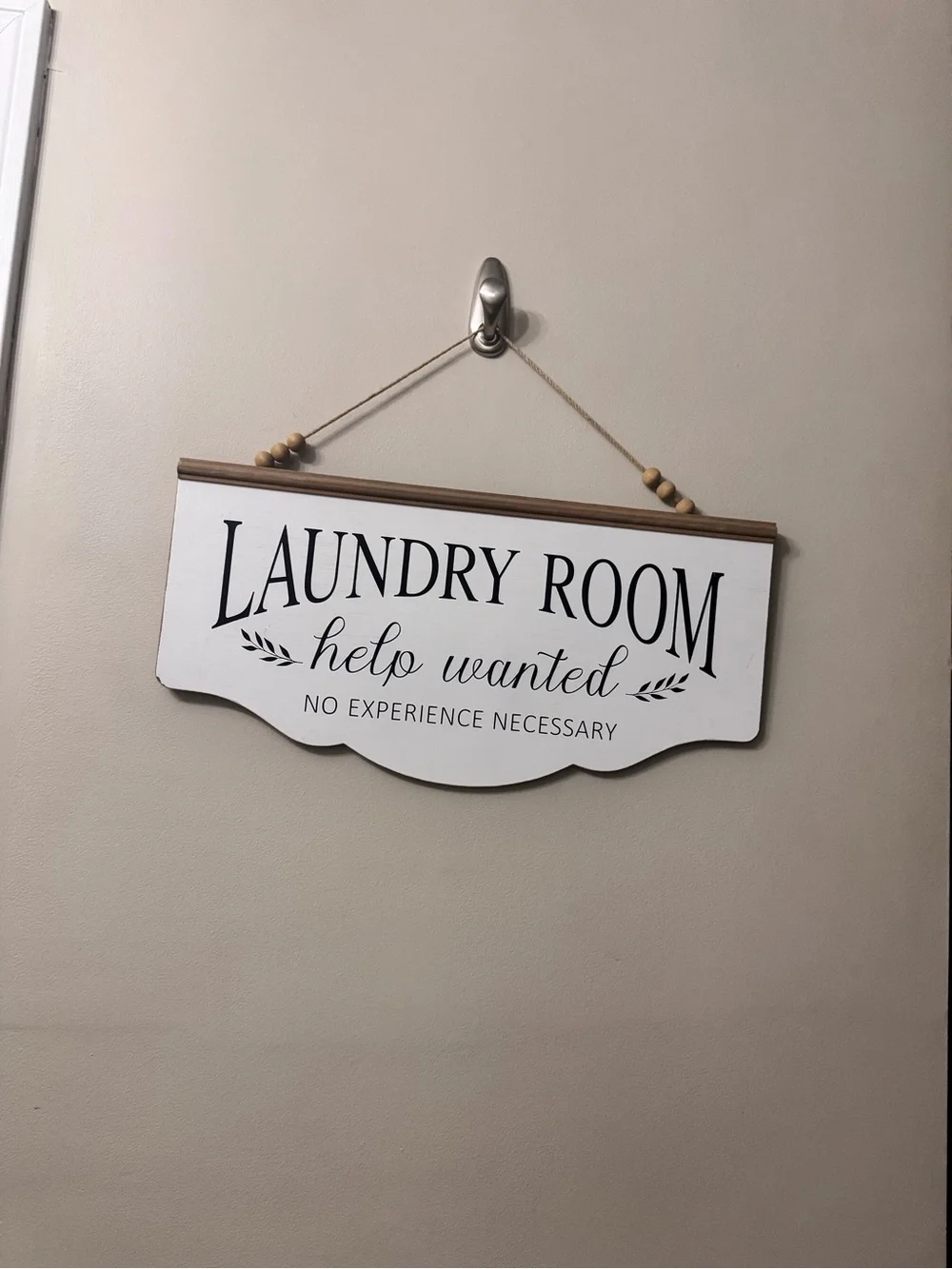Laundry Room Help Wanted Wall Sign - White and Black 24x18”